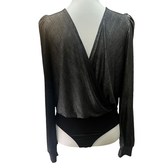 Good Luck Gem  Metallic Wrap Bodysuit with Unique Sleeve Detail – Size Medium - Picture 2 of 12